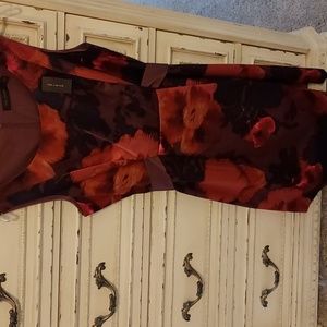 The Limited Dark Orange, Red and Brown floral dress with around the waist Sash.